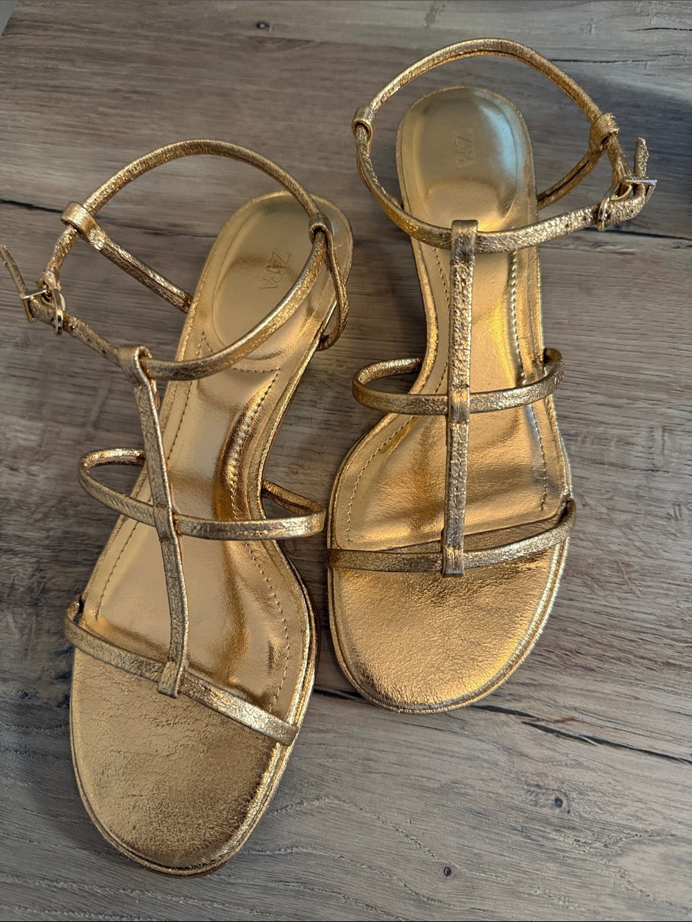 ZARA Gold Strap Sandals Heels